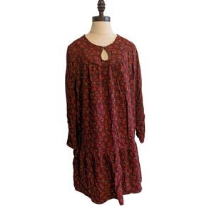 Sonoma red floral long sleeve dress Rayon size L fall autumn